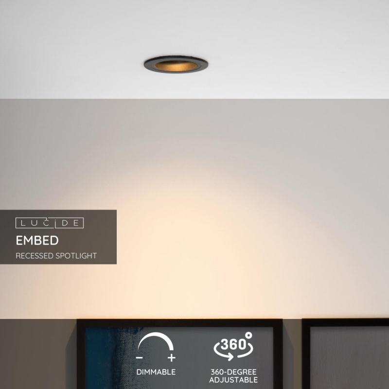 Lucide EMBED - Zapustené bodové svietidlo - Ø 9,1 cm - 1xGU10 - Čierny